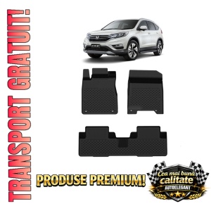 Set covorase Honda CR-V din 2012 - 2017, covorase presuri tavita auto, cu tunel median intermediar din cauciuc thermoplastic, 4 Stickere auto cu Honda