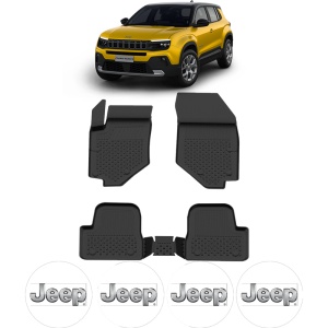Set covorase JEEP Avenger din 2025, covorase presuri tavita auto, cu tunel median intermediar din cauciuc thermoplastic, 4 Stickere auto cu JEEP - Img 2