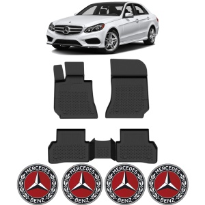 Set covorase Mercedes E-Class W212 din 2009 - 2016, covorase presuri tavita auto, cu tunel median intermediar din cauciuc thermoplastic, 4 Stickere auto cu Mercedes - Img 2
