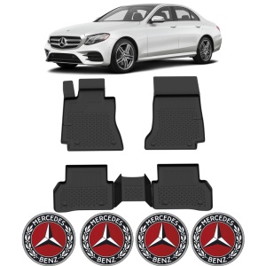 Set covorase Mercedes E-Class W213 din 2016 - 2023, covorase presuri tavita auto, cu tunel median intermediar din cauciuc thermoplastic, 4 Stickere auto cu Mercedes - Img 2