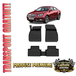 Set covorase Opel Insignia I din 2008-2017, covorase presuri tavita auto, cu tunel median intermediar din cauciuc thermoplastic, 4 Stickere auto cu Opel