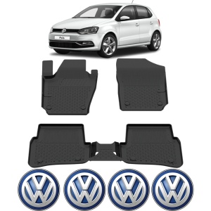 Set covorase Volkswagen Polo din 2010 - 2017, covorase presuri tavita auto, cu tunel median intermediar din cauciuc thermoplastic, 4 Stickere auto cu Volkswagen - Img 2