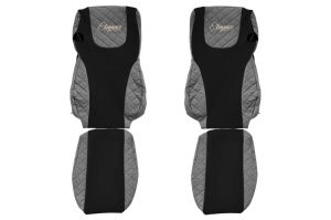 Set Huse Scaune Camion Tir DAF XF 106 din 2012-2017, Auto, Model ELEGANCE Q, Culoare Gri, 4x Stickere auto cu DAF - Img 2