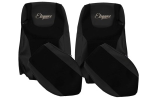 Set Huse Scaune Camion Tir DAF XF 106 din 2012-2017, Auto, Model ELEGANCE S, Culoare Negru, 4x Stickere auto cu DAF - Img 2
