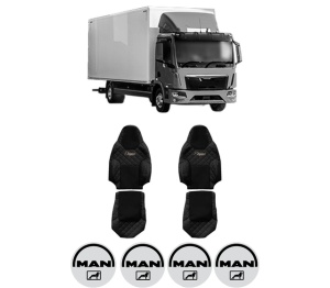 Set Huse Scaune Camion Tir MAN TGL II din 2020, Auto, Model ELEGANCE Q, Culoare Negru, 4x Stickere auto cu MAN