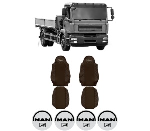 Set Huse Scaune Camion Tir MAN TGM I din 2005-2023, Auto, Model ELEGANCE Q, Culoare Maro, 4x Stickere auto cu MAN