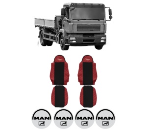 Set Huse Scaune Camion Tir MAN TGM I din 2005-2023, Auto, Model ELEGANCE Q, Culoare Rosu, 4x Stickere auto cu MAN