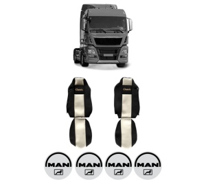 Set Huse Scaune Camion Tir MAN TGX I din 2006-2021, Auto, Model CLASSIC, Culoare Sampanie, 4x Stickere auto cu MAN