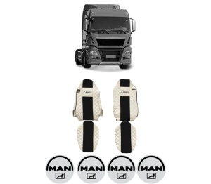 Set Huse Scaune Camion Tir MAN TGX I din 2006-2021, Auto, Model ELEGANCE Q, Culoare Bej, 4x Stickere auto cu MAN