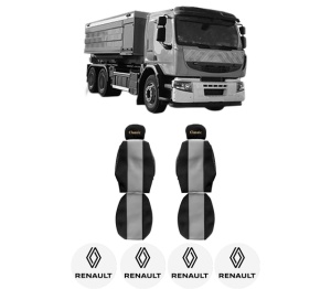 Set Huse Scaune Camion Tir RENAULT TRUCKS PREMIUM 2 din 2005-2009, Auto, Model CLASSIC, Culoare Gri, 4x Stickere auto cu RENAULT TRUCKS