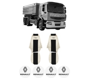 Set Huse Scaune Camion Tir RENAULT TRUCKS PREMIUM 2 din 2005-2009, Auto, Model ELEGANCE Q, Culoare Bej, 4x Stickere auto cu RENAULT TRUCKS
