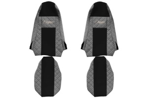 Set Huse Scaune Camion Tir SCANIA P I din 2003-2019, Auto, Model ELEGANCE Q, Culoare Gri, 4x Stickere auto cu SCANIA