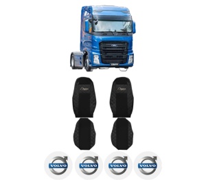 Set Huse Scaune Camion Tir VOLVO F-MAX din 2018, Auto, Model ELEGANCE Q, Culoare Negru, 4x Stickere auto cu VOLVO