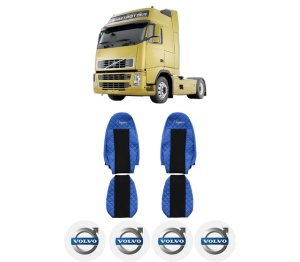 Set Huse Scaune Camion Tir VOLVO FH din 2005-2009, Auto, Model ELEGANCE Q, Culoare Albastru, 4x Stickere auto cu VOLVO