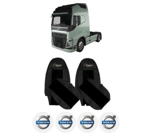 Set Huse Scaune Camion Tir VOLVO FH II din 2012-2017, Auto, Model ELEGANCE S, Culoare Negru, 4x Stickere auto cu VOLVO