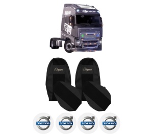 Set Huse Scaune Camion Tir VOLVO FH16 II din 2012-2014, Auto, Model ELEGANCE S, Culoare Negru, 4x Stickere auto cu VOLVO