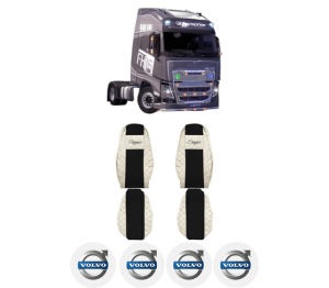 Set Huse Scaune Camion Tir VOLVO FH16 II din 2012-2014, Auto, Model ELEGANCE Q, Culoare Bej, 4x Stickere auto cu VOLVO
