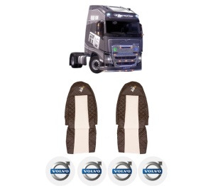 Set Huse Scaune Camion Tir VOLVO FH16 II din 2012-2014, Auto, Model ELEGANCE Q, Culoare Bej, 4x Stickere auto cu VOLVO