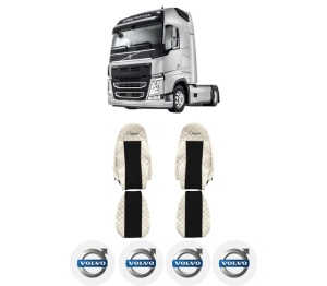 Set Huse Scaune Camion Tir VOLVO FM II din 2012-2017, Auto, Model ELEGANCE Q, Culoare Bej, 4x Stickere auto cu VOLVO