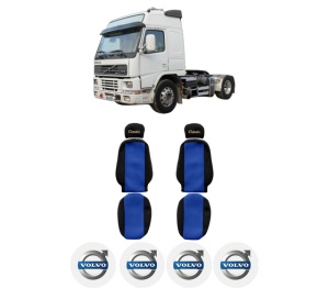 Set Huse Scaune Camion Tir VOLVO FM12 din 1998-2008, Auto, Model CLASSIC, Culoare Albastru, 4x Stickere auto cu VOLVO