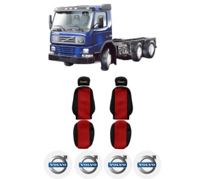 Set Huse Scaune Camion Tir VOLVO FM7 din 1998-2001, Auto, Model CLASSIC, Culoare Rosu, 4x Stickere auto cu VOLVO