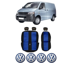 Set Huse Scaune Camion Tir VW TRANSPORTER T5 Van (7HA, 7HH, 7EA, 7EH) din 2003-2015, Auto, Model CLASSIC, Culoare Rosu, 4x Stickere auto cu VW