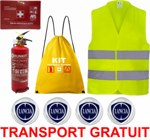 Set Kit siguranta auto OMOLOGAT RAR cu saculet compact ce contine - Stingator cu manometru P1 1kg, Trusa Medicala , Vesta Reflectorizanta, Stickere Cadou LANCIA. Compatibil cu orice autoturism. accesorii pentru autoturismul tau - masina v67952