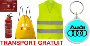 Set Kit siguranta auto OMOLOGAT RAR cu saculet compact ce contine - Stingator cu manometru P1 1kg, Trusa Medicala , Vesta Reflectorizanta, Breloc Cadou AUDI . Compatibil cu orice autoturism. accesorii pentru autoturismul tau - masina v67872