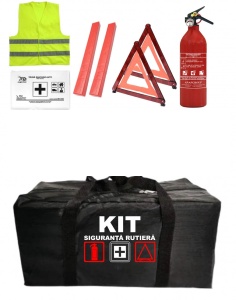 Set Kit - Trusa siguranta auto omologat R.A.R, Stingator cu manometru 1kg P1 , Trusa Medicala, 2 Triunghiuri Reflectorizante , 4 stickere autoadezive SUZUKI - Img 2