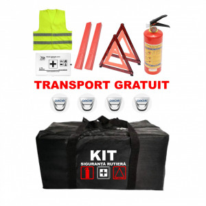 Set Kit - Trusa siguranta auto omologat R.A.R, Stingator cu manometru 1kg P1 , Trusa Medicala, 2 Triunghiuri Reflectorizante , 4 stickere autoadezive Dacia accesorii pentru autoturismul tau - masina v93120