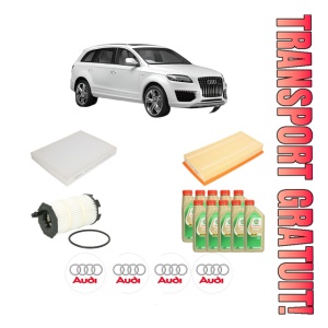 Set Pachet filtre revizie Bosch, 10 litrii ulei Castrol 5W30 AUDI Q7 Van (4LB) 4.2 FSI quattro din 2006-2010, 4x Stickere auto cu AUDI