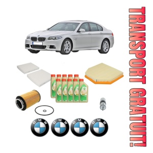 Set Pachet filtre revizie Bosch, 10 litrii ulei Castrol 5W30 BMW Seria 5 (F10) M5 din 2011-2016, 4x Stickere auto cu BMW