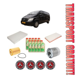 Set Pachet filtre revizie Bosch, 10 litrii ulei Castrol 5W30 MERCEDES-BENZ VITO / MIXTO Van (W639) 120 CDI (639.601, 639.603, 639.605) din 2006, 4x Stickere auto cu MERCEDES-BENZ