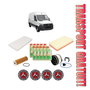 Set Pachet filtre revizie Bosch, 10 litrii ulei Castrol 5W30 MERCEDES-BENZ SPRINTER 5-t Van (B907) 517 CDI (907.653, 907.655, 907.657) din 2020, 4x Stickere auto cu MERCEDES-BENZ