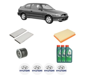Set Pachet filtre revizie Bosch, 3 litrii ulei Castrol 10W40 HYUNDAI ACCENT II (LC) 1.5 din 2000-2005, 4x Stickere auto cu HYUNDAI - Img 2