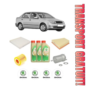 Set Pachet filtre revizie Bosch, 3 litrii ulei Castrol 5W30 SKODA FABIA I Saloon (6Y3) 1.2 din 2001-2007, 4x Stickere auto cu SKODA