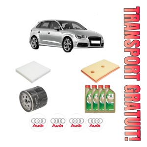 Set Pachet filtre revizie Bosch, 4 litrii ulei Castrol 0W20 AUDI A3 Sportback (8VA, 8VF) 40 e-tron din 2018-2020, 4x Stickere auto cu AUDI
