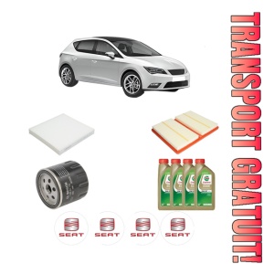 Set Pachet filtre revizie Bosch, 4 litrii ulei Castrol 0W20 SEAT LEON (5F1) 1.0 TSi din 2018-2020, 4x Stickere auto cu SEAT