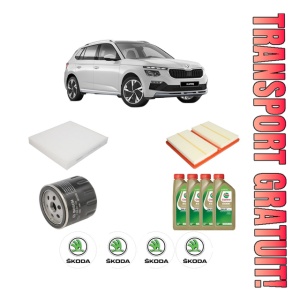 Set Pachet filtre revizie Bosch, 4 litrii ulei Castrol 0W20 SKODA KAMIQ (NW4) 1.0 TGI CNG din 2019, 4x Stickere auto cu SKODA