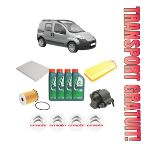 Set Pachet filtre revizie Bosch, 4 litrii ulei Castrol 10W40 CITROEN NEMO MPV 1.4 HDi din 2009, 4x Stickere auto cu CITROEN