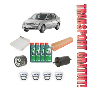 Set Pachet filtre revizie Bosch, 4 litrii ulei Castrol 10W40 DACIA LOGAN (LS_) 1.2 16V LPG din 2006, 4x Stickere auto cu DACIA