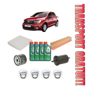 Set Pachet filtre revizie Bosch, 4 litrii ulei Castrol 10W40 DACIA LOGAN II 1.2 LPG din 2012, 4x Stickere auto cu DACIA