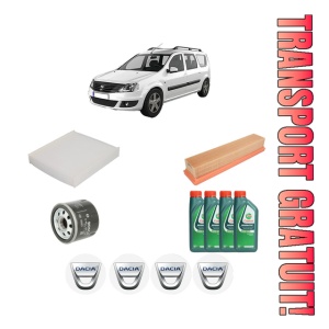 Set Pachet filtre revizie Bosch, 4 litrii ulei Castrol 10W40 DACIA LOGAN MCV II 1.2 LPG din 2013, 4x Stickere auto cu DACIA