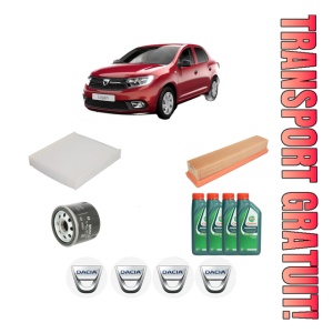Set Pachet filtre revizie Bosch, 4 litrii ulei Castrol 10W40 DACIA LOGAN II 1.2 din 2015, 4x Stickere auto cu DACIA