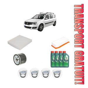 Set Pachet filtre revizie Bosch, 4 litrii ulei Castrol 10W40 DACIA LOGAN MCV II 1.0 SCe 75 din 2016, 4x Stickere auto cu DACIA