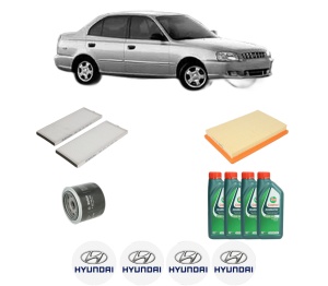 Set Pachet filtre revizie Bosch, 4 litrii ulei Castrol 10W40 HYUNDAI ACCENT II Saloon (LC) 1.5 din 2000-2005, 4x Stickere auto cu HYUNDAI - Img 2