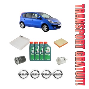 Set Pachet filtre revizie Bosch, 4 litrii ulei Castrol 10W40 NISSAN NOTE (E11, NE11) 1.4 din 2006-2012, 4x Stickere auto cu NISSAN