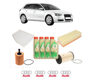 Set Pachet filtre revizie Bosch, 4 litrii ulei Castrol 5W30 AUDI A3 Sportback (8PA) 2.0 TDI 16V din 2004-2013, 4x Stickere auto cu AUDI - Img 2