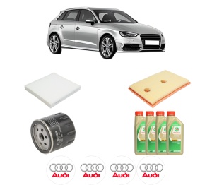 Set Pachet filtre revizie Bosch, 4 litrii ulei Castrol 5W30 AUDI A3 Sportback (8VA, 8VF) 1.2 TFSI din 2014-2016, 4x Stickere auto cu AUDI - Img 2