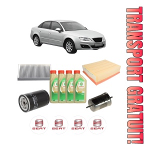 Set Pachet filtre revizie Bosch, 4 litrii ulei Castrol 5W30 SEAT EXEO (3R2) 1.6 din 2009-2010, 4x Stickere auto cu SEAT